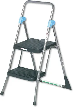 Cosco Commercial 2-Step Folding Stool, 300 lb Capacity, 20.5 x 24.75 x 39.5, Gray