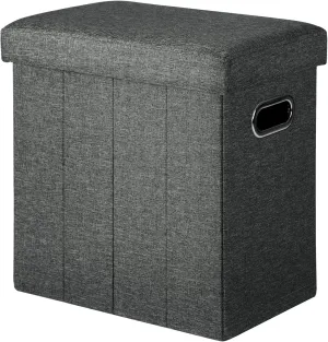 COSYLAND Collapsible Fabric Ottoman Footrest with Storage - Folding Foot Stool Furniture with Handles - Toy Chest Linen Gray - 16.5x16.5x10.6in - Charcoal