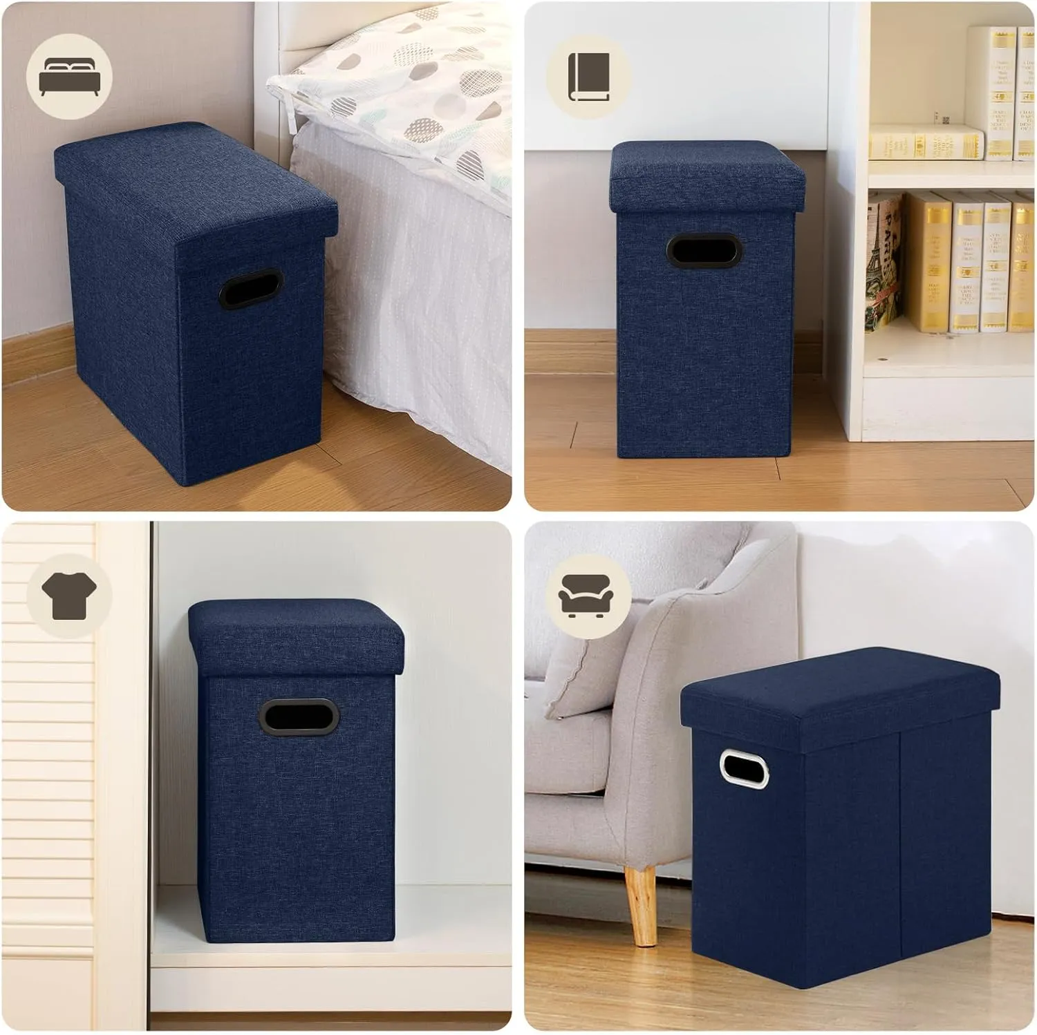 COSYLAND Collapsible Fabric Ottoman with Storage - Folding Footrest Stool - Gray 16.5x16.5x10.6in