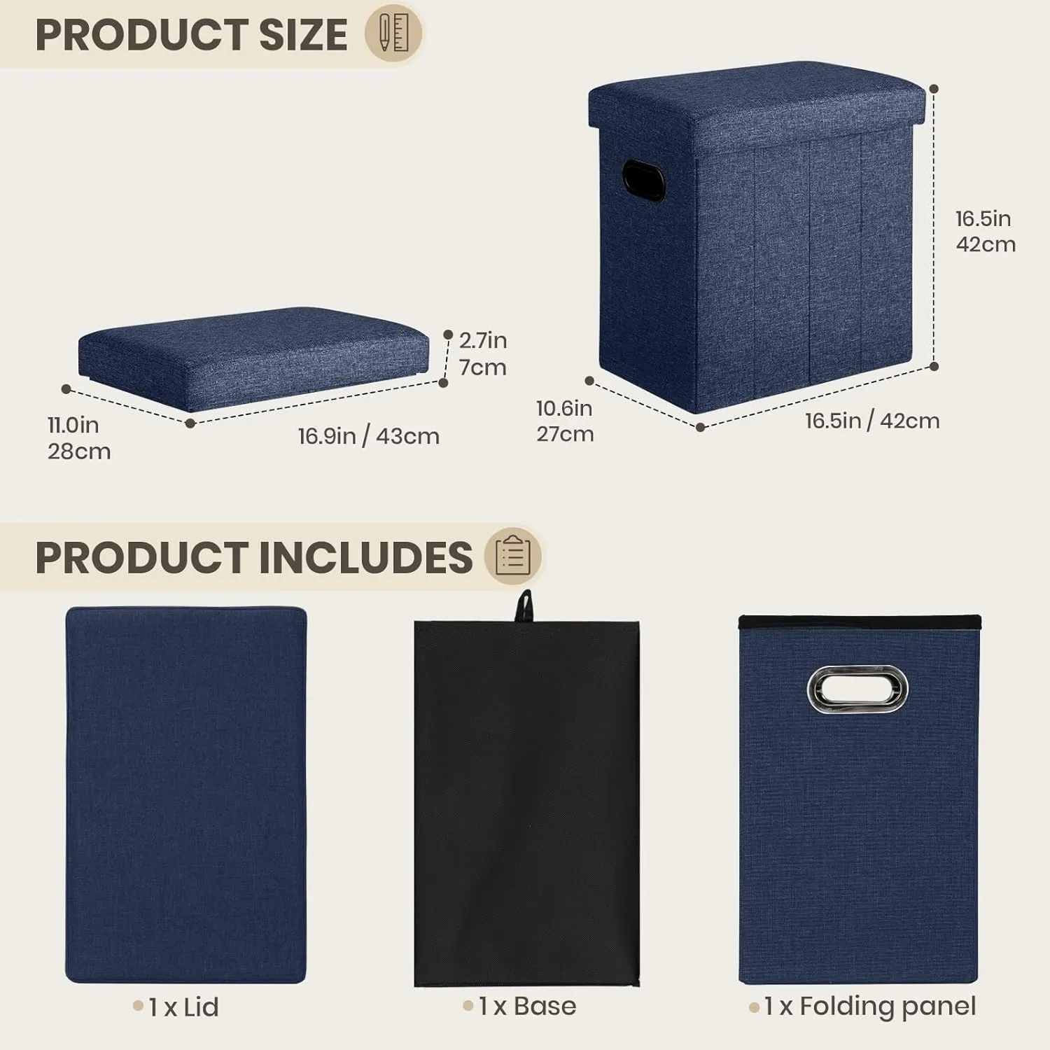 COSYLAND Collapsible Fabric Ottoman with Storage - Folding Footrest Stool - Gray 16.5x16.5x10.6in