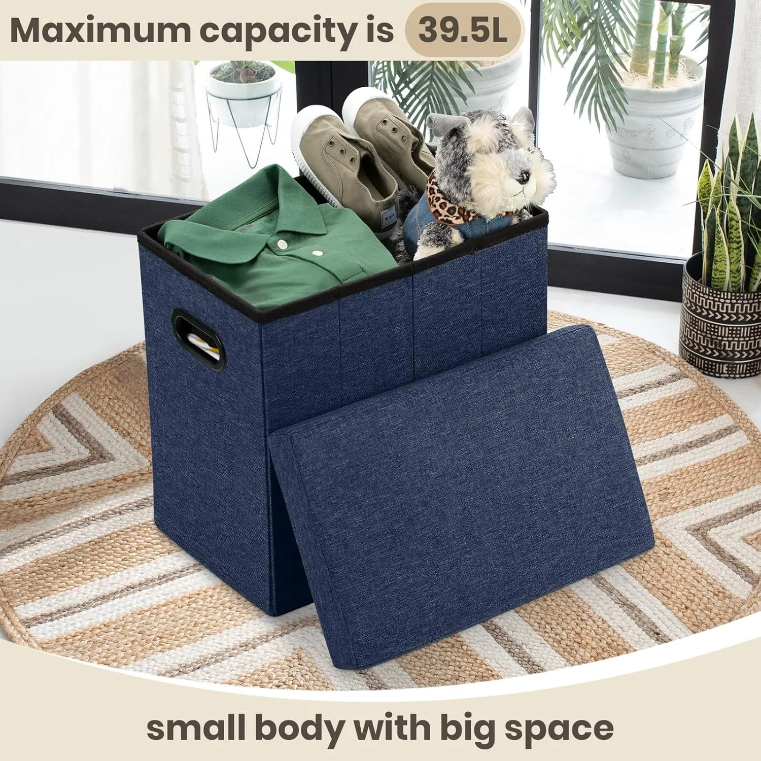 COSYLAND Collapsible Fabric Ottoman with Storage - Folding Footrest Stool - Gray 16.5x16.5x10.6in