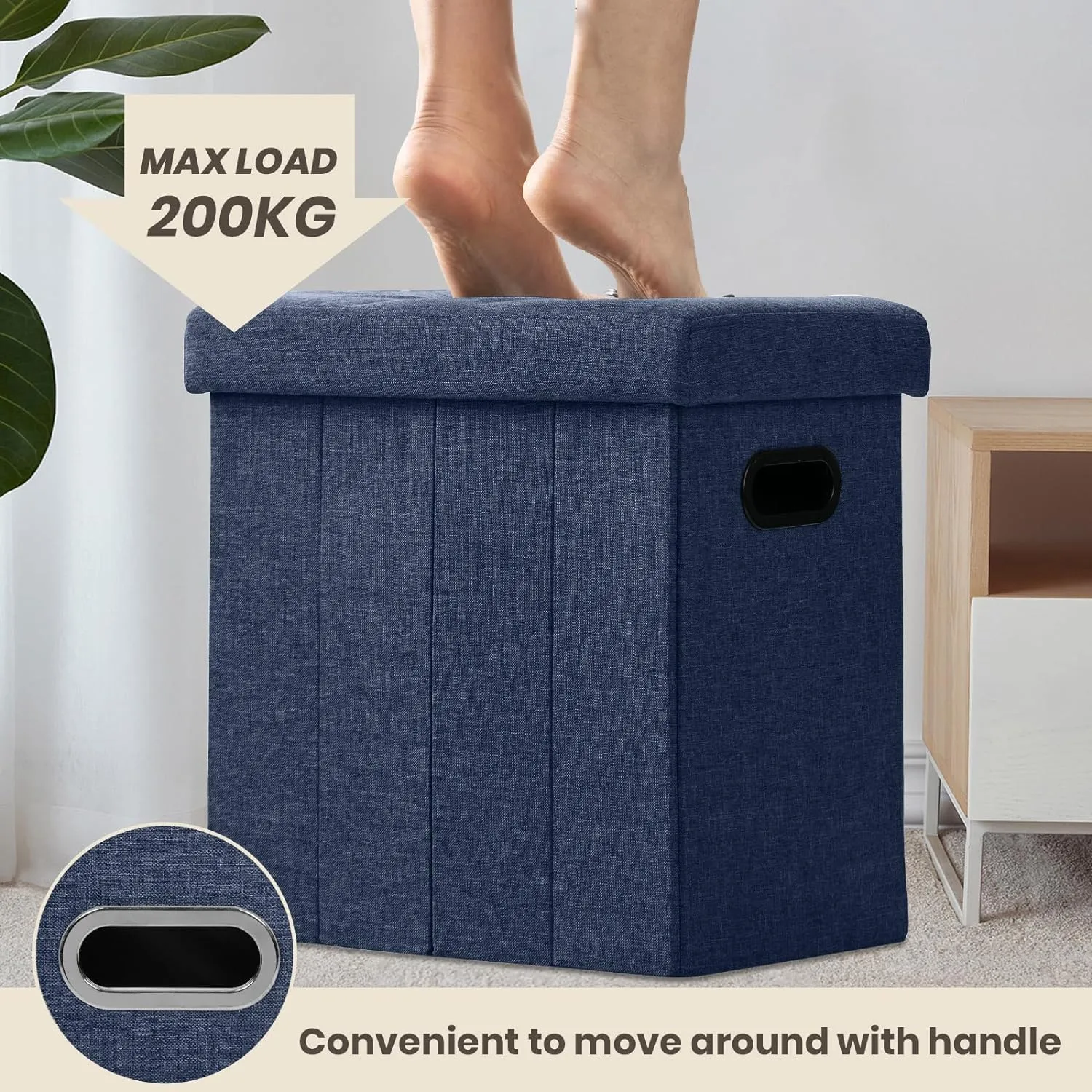 COSYLAND Collapsible Fabric Ottoman with Storage - Folding Footrest Stool - Gray 16.5x16.5x10.6in