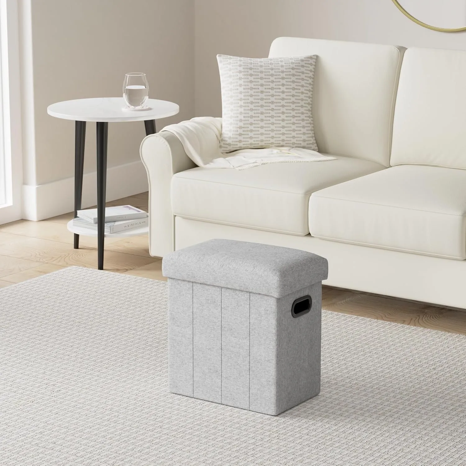 COSYLAND Ottoman with Storage Collapsible Fabric Ottoman- Footrest Foot Stool for Room, Slim Tall Folding Ottoman Furniture with Handles Lid Toy Chest Linen - Gray - 16.5x16.5x10.6in