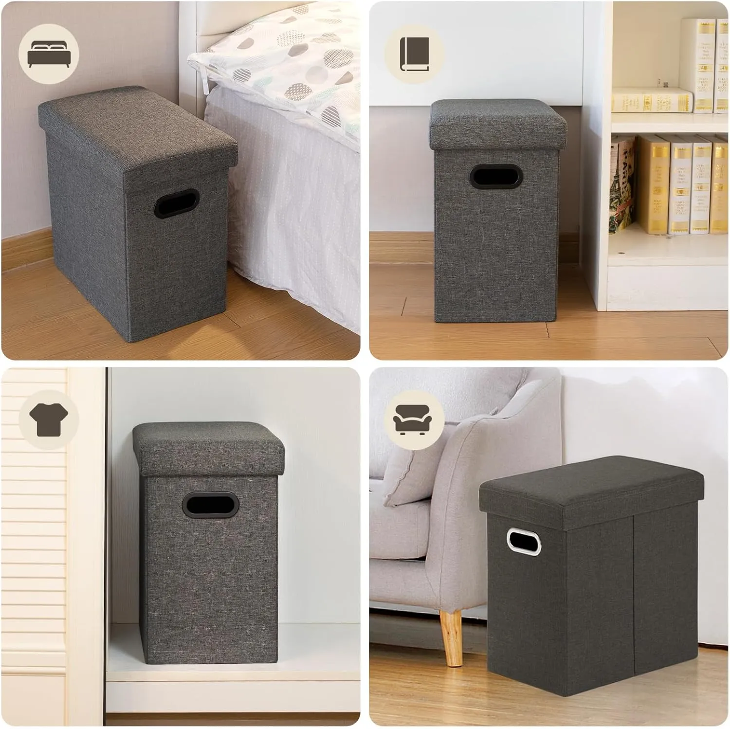 COSYLAND Ottoman with Storage Collapsible Fabric Ottoman- Footrest Foot Stool for Room, Slim Tall Folding Ottoman Furniture with Handles Lid Toy Chest Linen - Gray - 16.5x16.5x10.6in