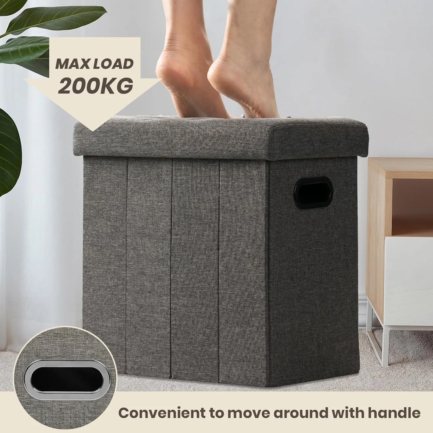 COSYLAND Ottoman with Storage Collapsible Fabric Ottoman- Footrest Foot Stool for Room, Slim Tall Folding Ottoman Furniture with Handles Lid Toy Chest Linen - Gray - 16.5x16.5x10.6in