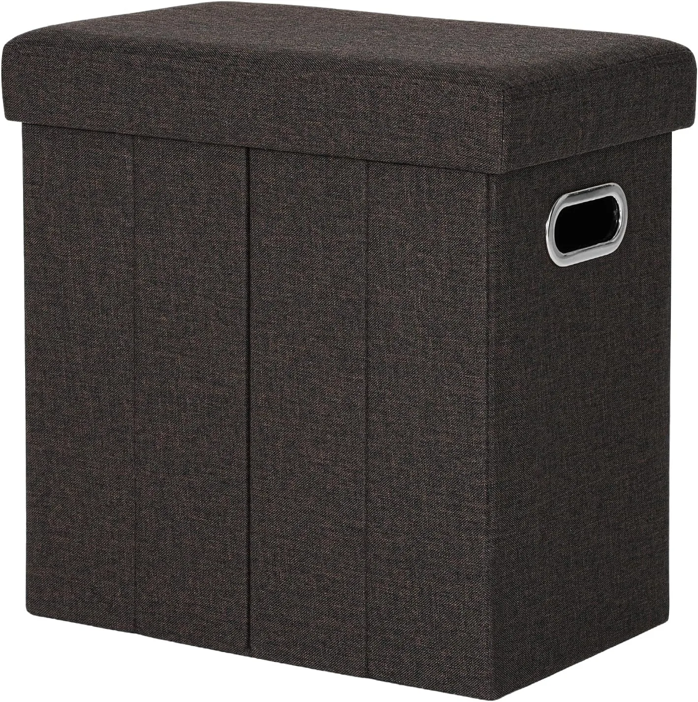 COSYLAND Ottoman with Storage Collapsible Fabric Ottoman Footrest Foot Stool for Room Small Slim Tall Folding Furniture with Handles Lid Toy Chest Linen 16.5x16.5x10.6in Chocolate