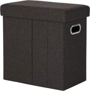 COSYLAND Ottoman with Storage Collapsible Fabric Ottoman Footrest Foot Stool for Room Small Slim Tall Folding Furniture with Handles Lid Toy Chest Linen 16.5x16.5x10.6in Chocolate