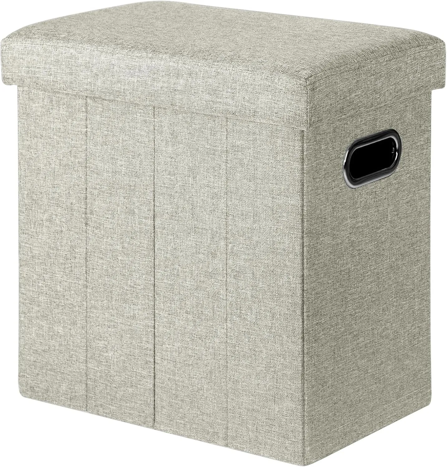 COSYLAND Ottoman with Storage Collapsible Fabric Ottoman Footrest Foot Stool for Room Small Slim Tall Folding Furniture with Handles Lid Toy Chest Linen Gray 16.5x16.5x10.6in Ecru