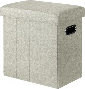 COSYLAND Ottoman with Storage Collapsible Fabric Ottoman Footrest Foot Stool for Room Small Slim Tall Folding Furniture with Handles Lid Toy Chest Linen Gray 16.5x16.5x10.6in Ecru