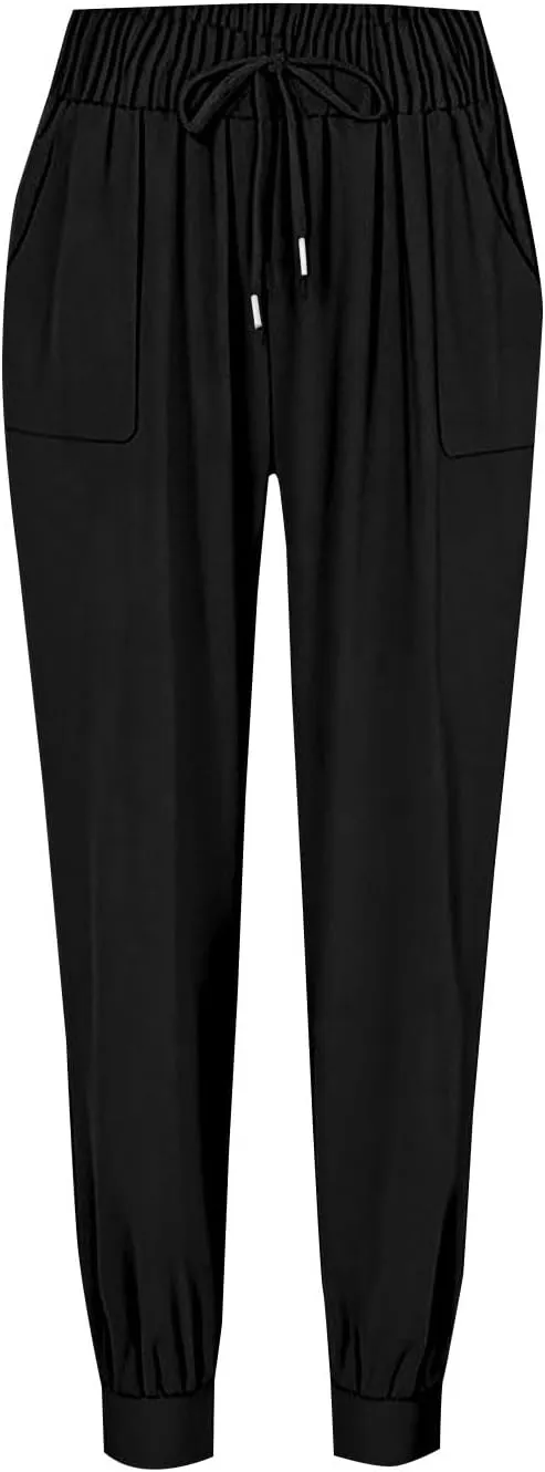 Cotton Joggers for Women Lightweight Elastic Waist Tapered Leg Sweatpants with Pockets Summer Casual Vacation Clothes