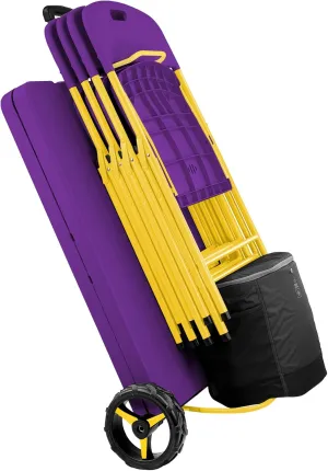 Creative Outdoor Folding Table and Chairs, 6 Ft, Built-in Wheels, Portable Durable Plastic (Purple & Yellow)