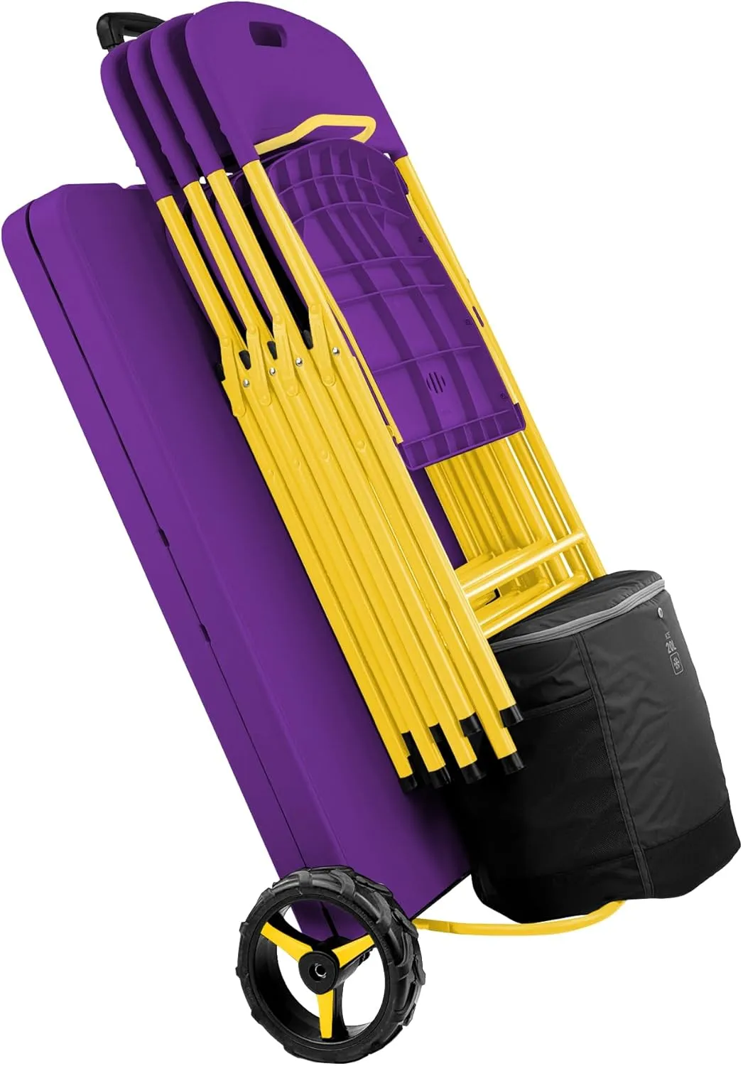 Creative Outdoor Folding Table and Chairs, 6 Ft, Built-in Wheels, Portable Durable Plastic (Purple & Yellow)
