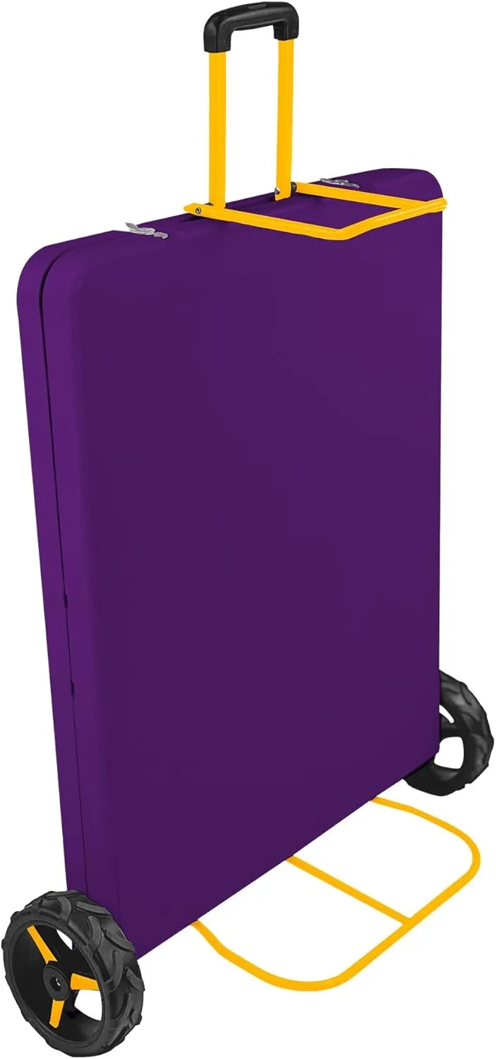 Creative Outdoor Folding Table and Chairs, 6 Ft, Built-in Wheels, Portable Durable Plastic (Purple & Yellow)