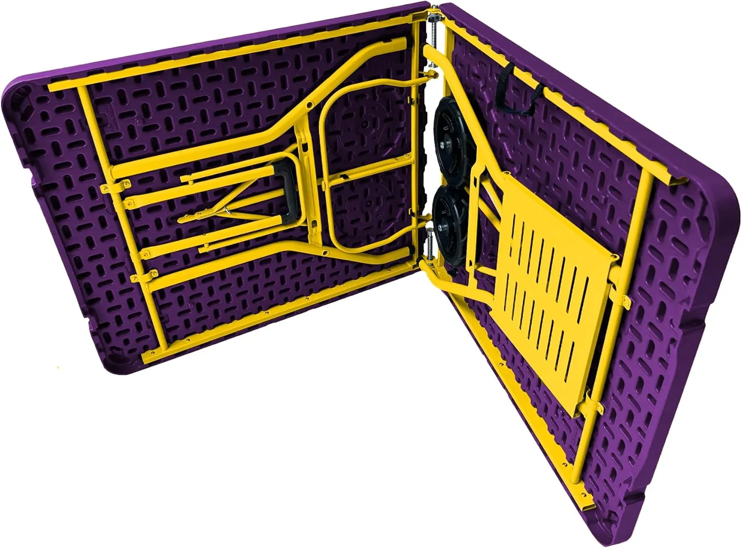 Creative Outdoor Folding Table and Chairs, 6 Ft, Built-in Wheels, Portable Durable Plastic (Purple & Yellow)