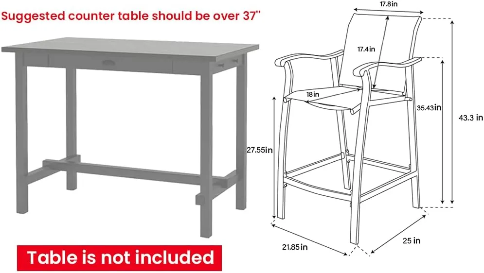 Crestlive Products Outdoor Counter Height Bar Stools Set of 4 Classic Patio Furniture Bar Chairs with Heavy Duty Aluminum Frame in Antique Brown Finish (Beige)