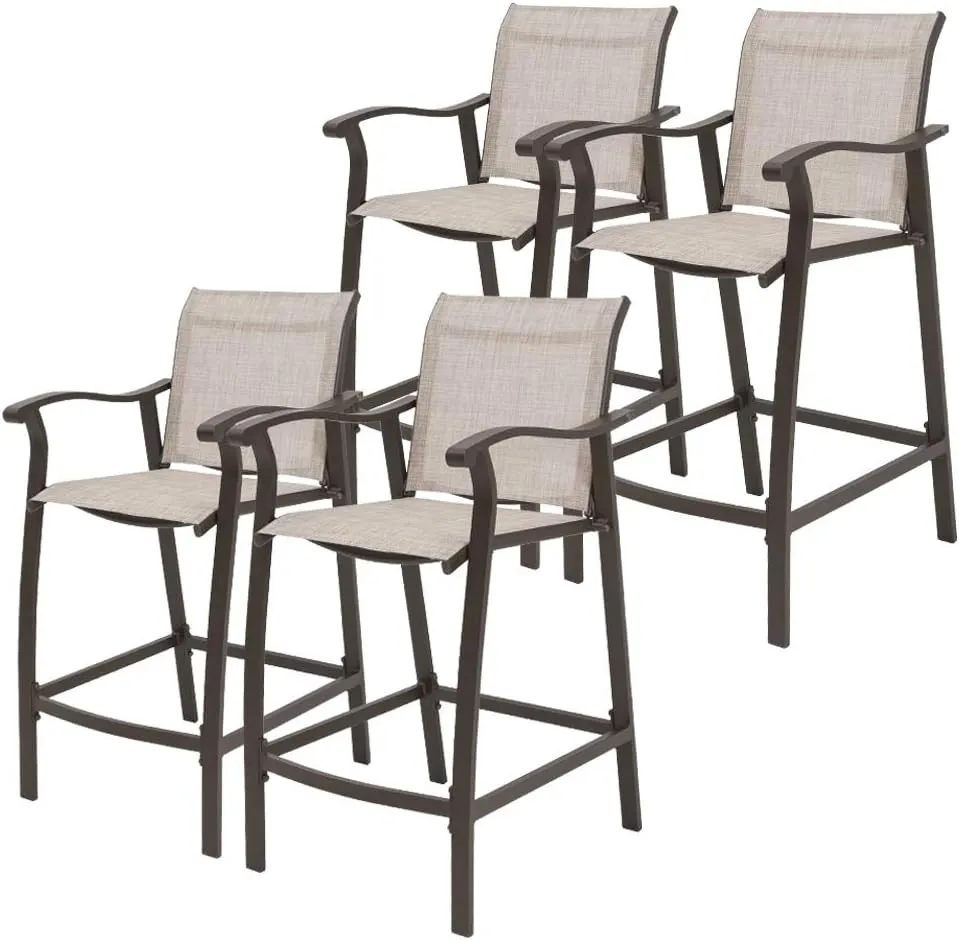 Crestlive Products Outdoor Counter Height Bar Stools Set of 4 Classic Patio Furniture Bar Chairs with Heavy Duty Aluminum Frame in Antique Brown Finish (Beige)
