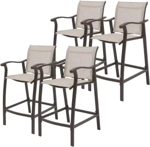 Crestlive Products Outdoor Counter Height Bar Stools Set of 4 Classic Patio Furniture Bar Chairs with Heavy Duty Aluminum Frame in Antique Brown Finish (Beige)