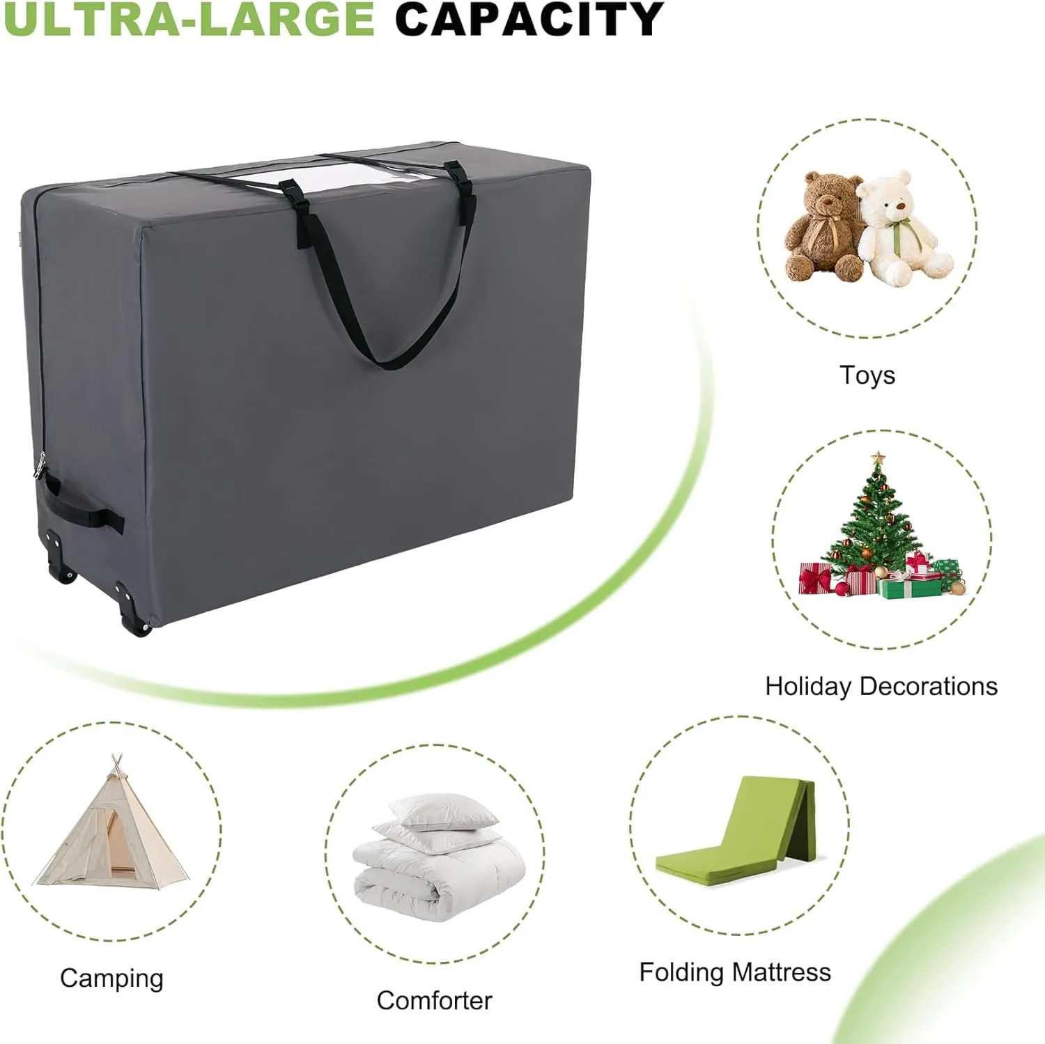 Cuddly Nest Folding Mattress Storage Bag with Wheels & Handles - 900D Heavy Duty Storage Container Fits for 4" Queen Tri-Fold Mattress,Grey