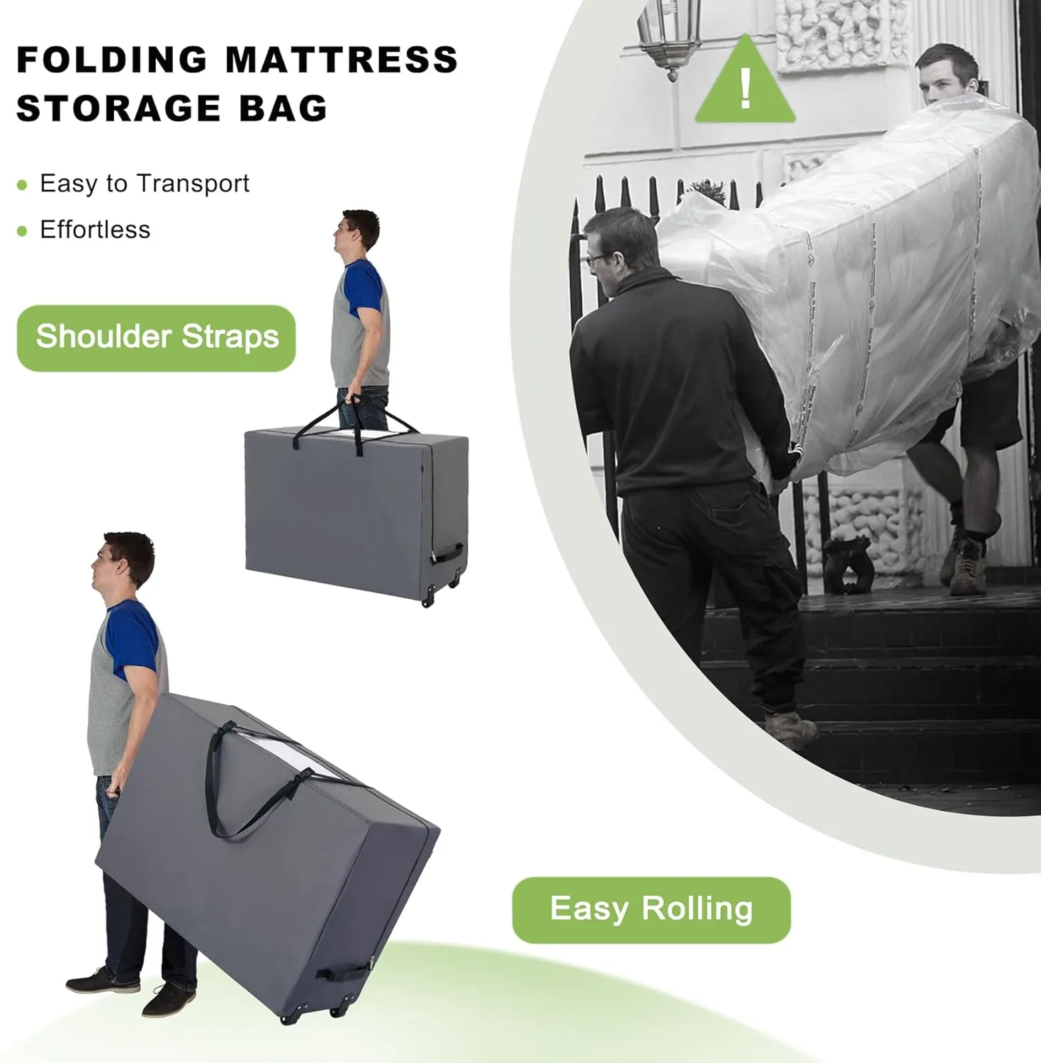 Cuddly Nest Folding Mattress Storage Bag with Wheels & Handles - 900D Heavy Duty Storage Container Fits for 4" Queen Tri-Fold Mattress,Grey