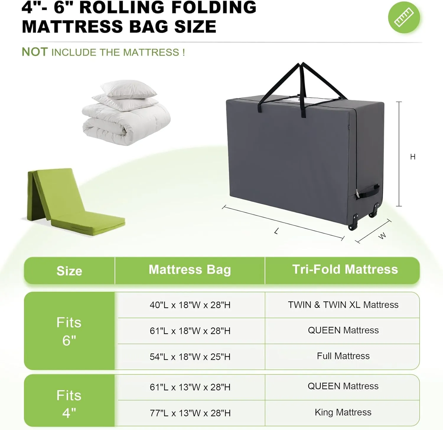 Cuddly Nest Folding Mattress Storage Bag with Wheels & Handles - 900D Heavy Duty Storage Container Fits for 4" Queen Tri-Fold Mattress,Grey