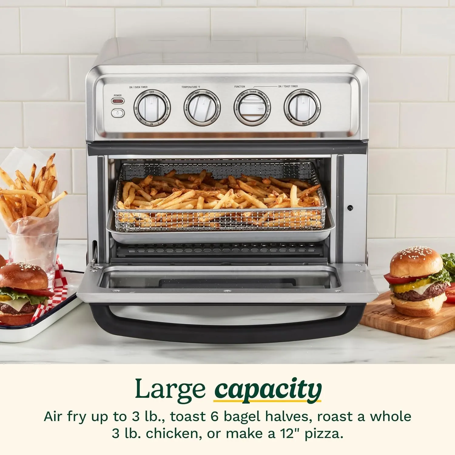 Cuisinart Air Fryer   Convection Toaster Oven, 8-1 Oven with Bake, Grill, Broil & Warm Options, Stainless Steel, TOA-70