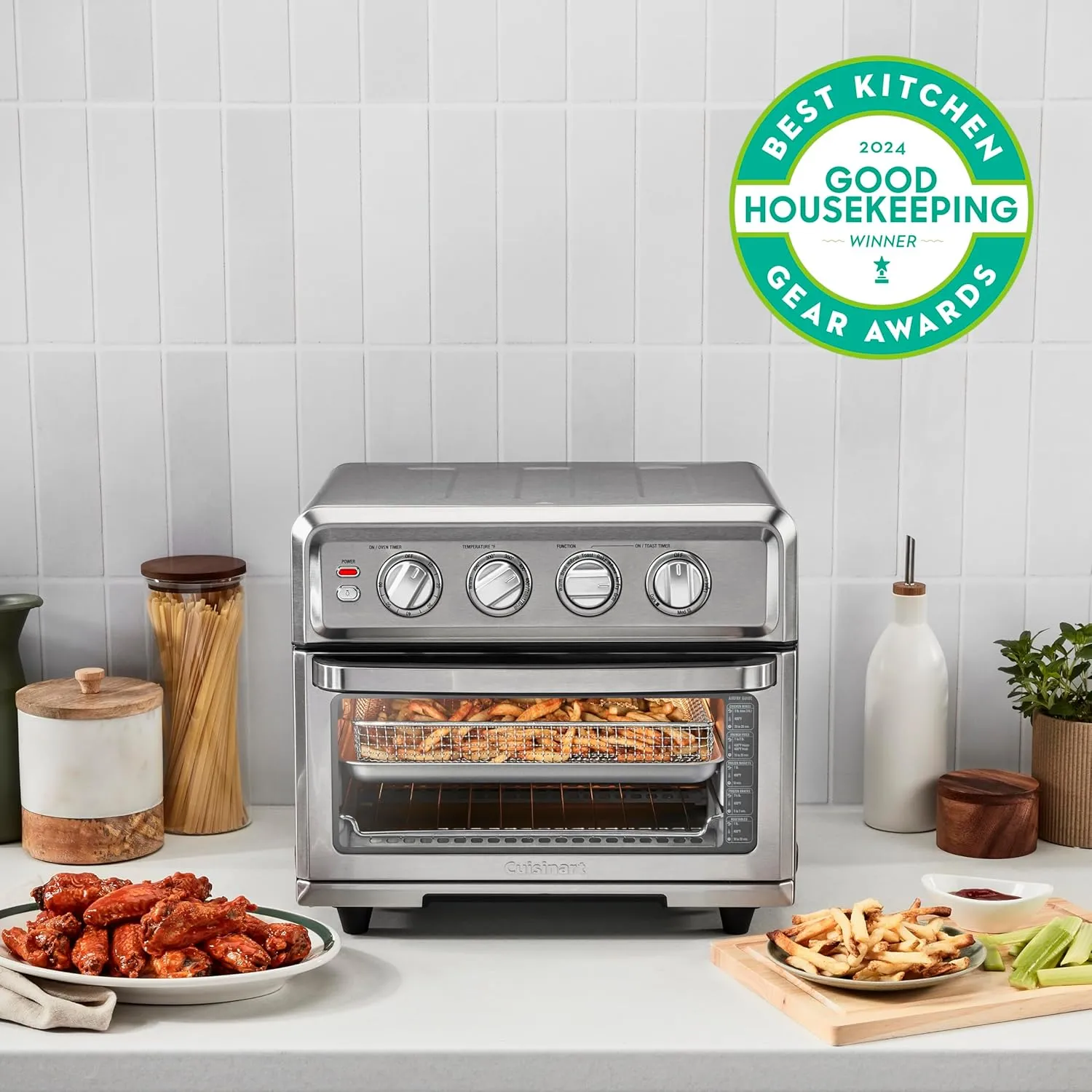 Cuisinart Air Fryer   Convection Toaster Oven, 8-1 Oven with Bake, Grill, Broil & Warm Options, Stainless Steel, TOA-70