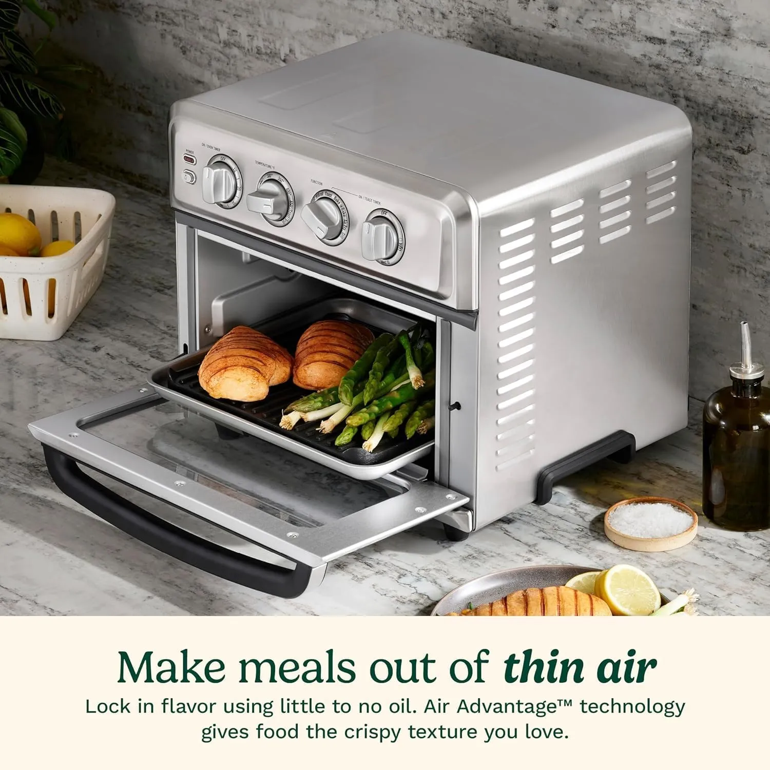 Cuisinart Air Fryer   Convection Toaster Oven, 8-1 Oven with Bake, Grill, Broil & Warm Options, Stainless Steel, TOA-70
