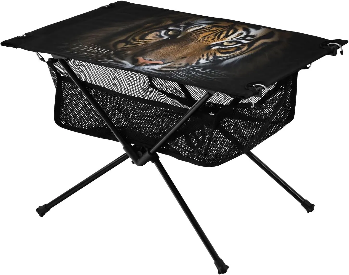 Dark Tiger Face Portable Folding Camping Table, Compact Lightweight Beach Table with Carrying Bag for Outdoor Picnics, BBQs, Camp