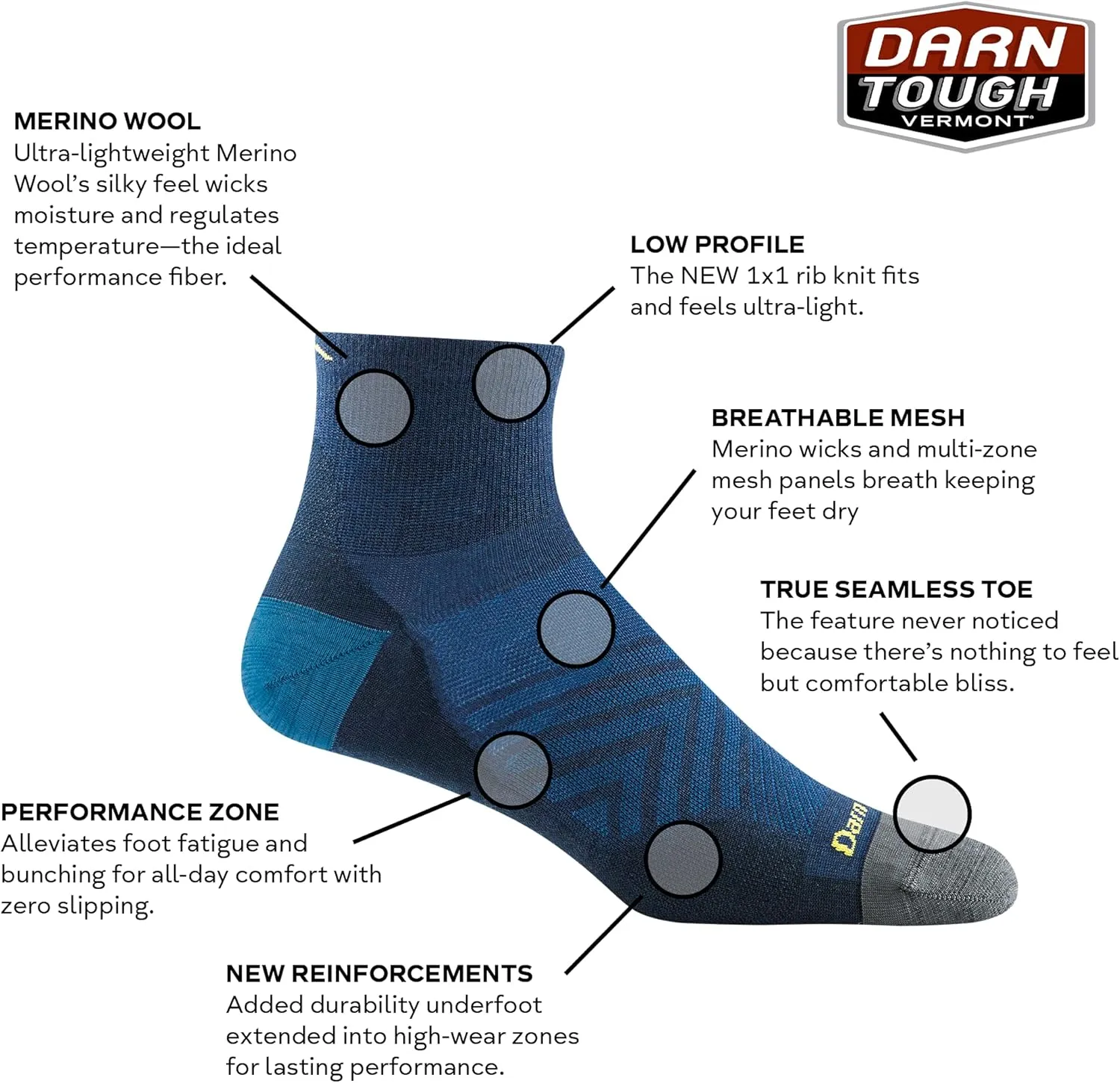 Darn Tough Men's 1/4 Ultra-Lightweight Run Sock (Style 1034) -