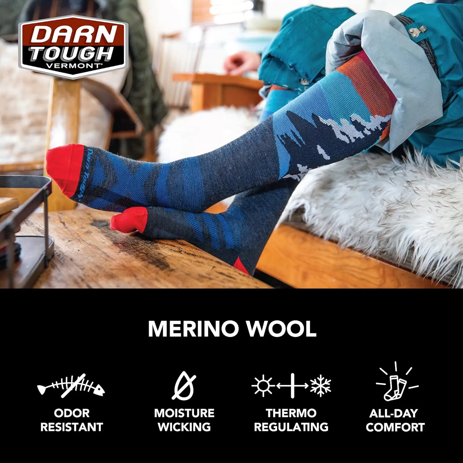 Darn Tough Men's Vermont Solstice OTC Lightweight Ski and Snowboard Sock (Style 8014) -