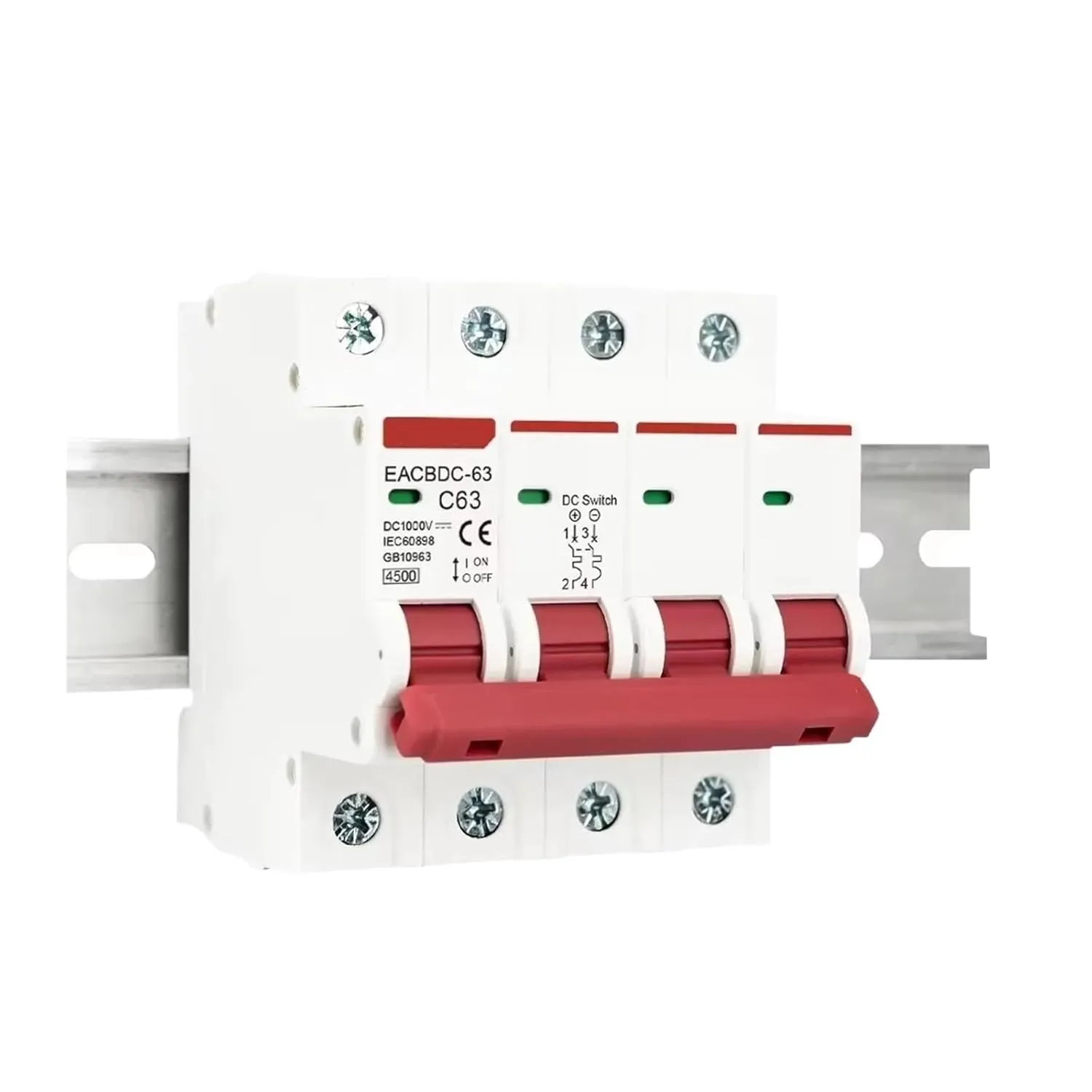 DC 1000V 1P 2P 3P 4P Solar Mini Circuit Breaker Overload Protection Switch6A~63A/80A 100A 125A MCB for Photovoltaic PV System(1P,25A)