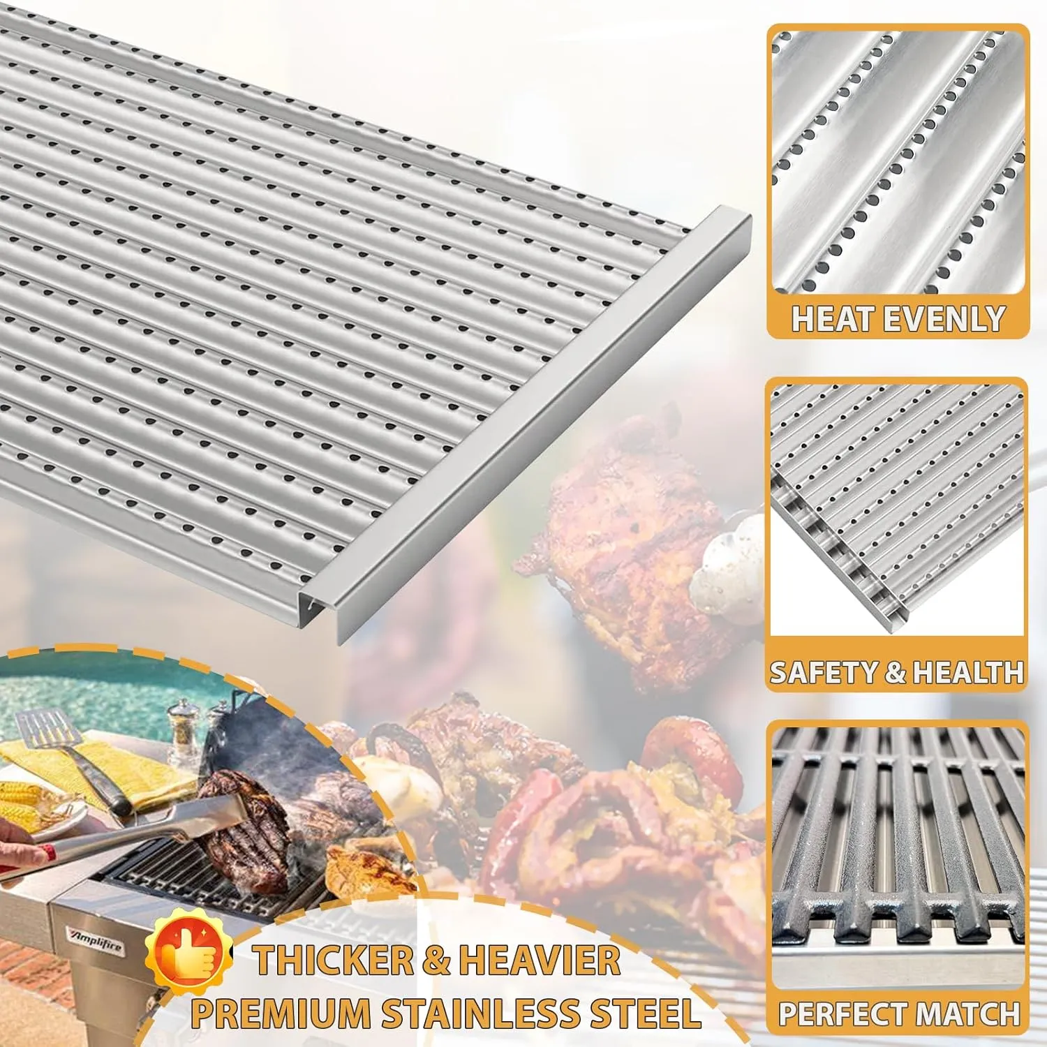 DcYourHome Stainless Steel Grill Emitter Plates Replacement Parts for Charbroil 463242716, 463257520, 466242715, 466242815, 463242715, 463276016, 463255020, 466242716, G533-2200-W1, G533-0009-W1A,3PCS