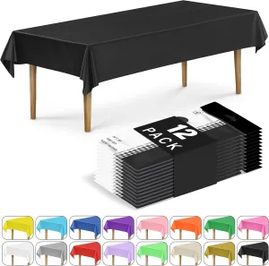 DecorRack 12 Rectangular Tablecloths BPA-Free Plastic, 54 x 108 inch, Dining Table Cloth, Rectangle Table Cover for Parties, Picnic, Camping and Outdoor, Disposable or Reusable, Black (12 Pack)