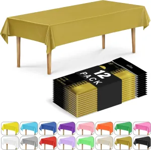 DecorRack 12 Rectangular Tablecloths BPA-Free Plastic, 54 x 108 inch, Dining Table Cloth, Rectangle Table Cover for Parties, Picnic, Camping and Outdoor, Disposable or Reusable, Gold (12 Pack)