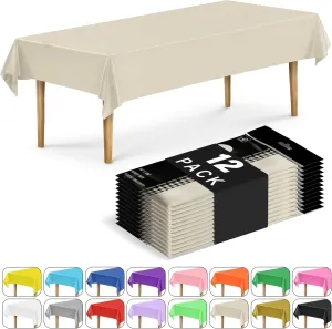 DecorRack 12 Rectangular Tablecloths BPA-Free Plastic, 54 x 108 inch, Dining Table Cloth, Rectangle Table Cover for Parties, Picnic, Camping and Outdoor, Disposable or Reusable, Ivory/Cream (12 Pack)
