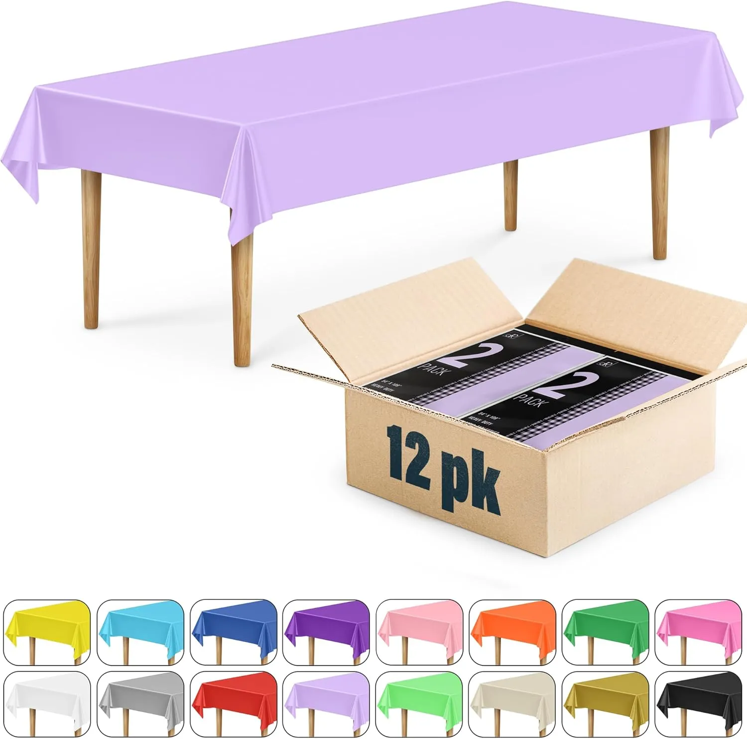 DecorRack 12 Rectangular Tablecloths BPA-Free Plastic, 54 x 108 inch, Dining Table Cloth, Rectangle Table Cover for Parties, Picnic, Camping and Outdoor, Disposable or Reusable, Lavender (12 Pack)