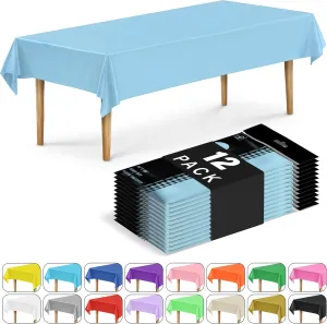 DecorRack 12 Rectangular Tablecloths BPA-Free Plastic, 54 x 108 inch, Dining Table Cloth, Rectangle Table Cover for Parties, Picnic, Camping and Outdoor, Disposable or Reusable, Light Blue (12 Pack)