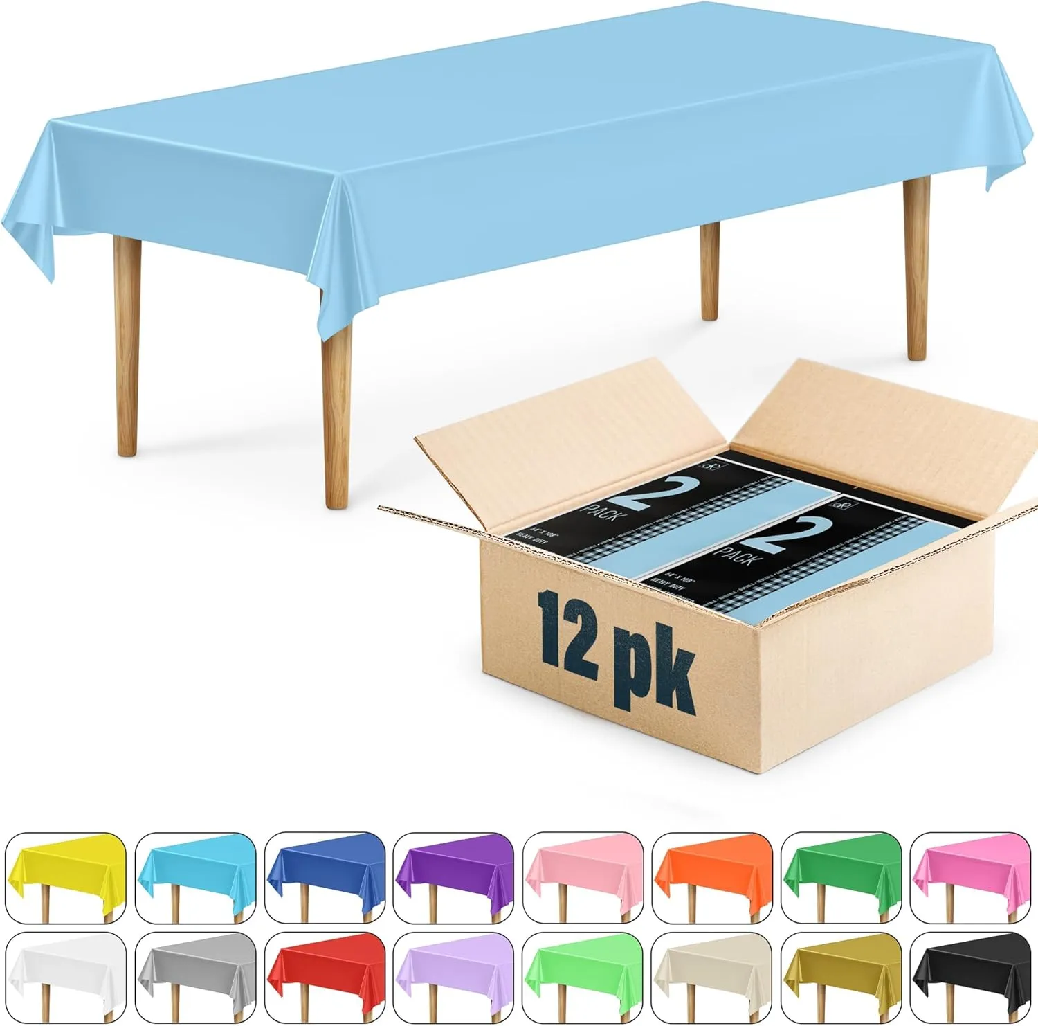 DecorRack 12 Rectangular Tablecloths BPA-Free Plastic, 54 x 108 inch, Dining Table Cloth, Rectangle Table Cover for Parties, Picnic, Camping and Outdoor, Disposable or Reusable, Light Blue (12 Pack)