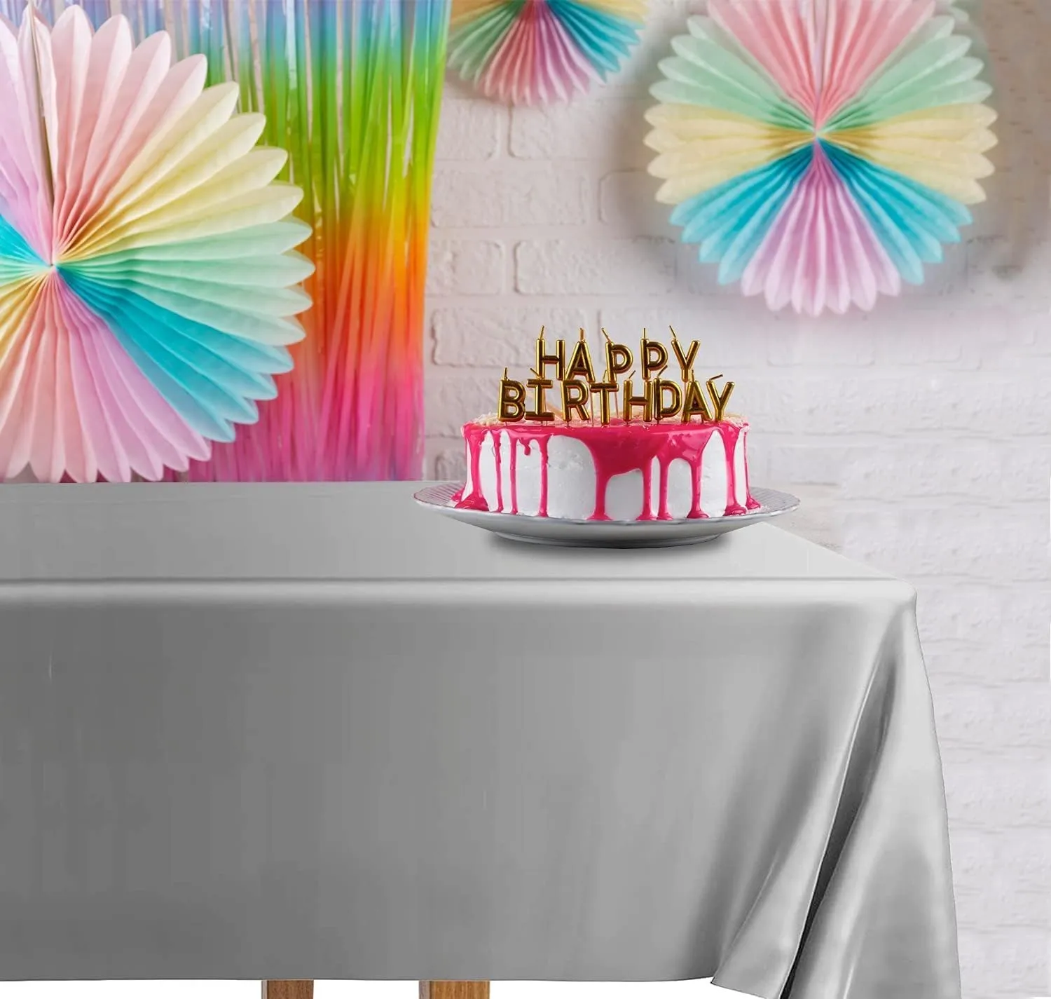 DecorRack 12 Rectangular Tablecloths BPA-Free Plastic, 54 x 108 inch, Dining Table Cloth, Rectangle Table Cover for Parties, Picnic, Camping and Outdoor, Disposable or Reusable, Silver (12 Pack)