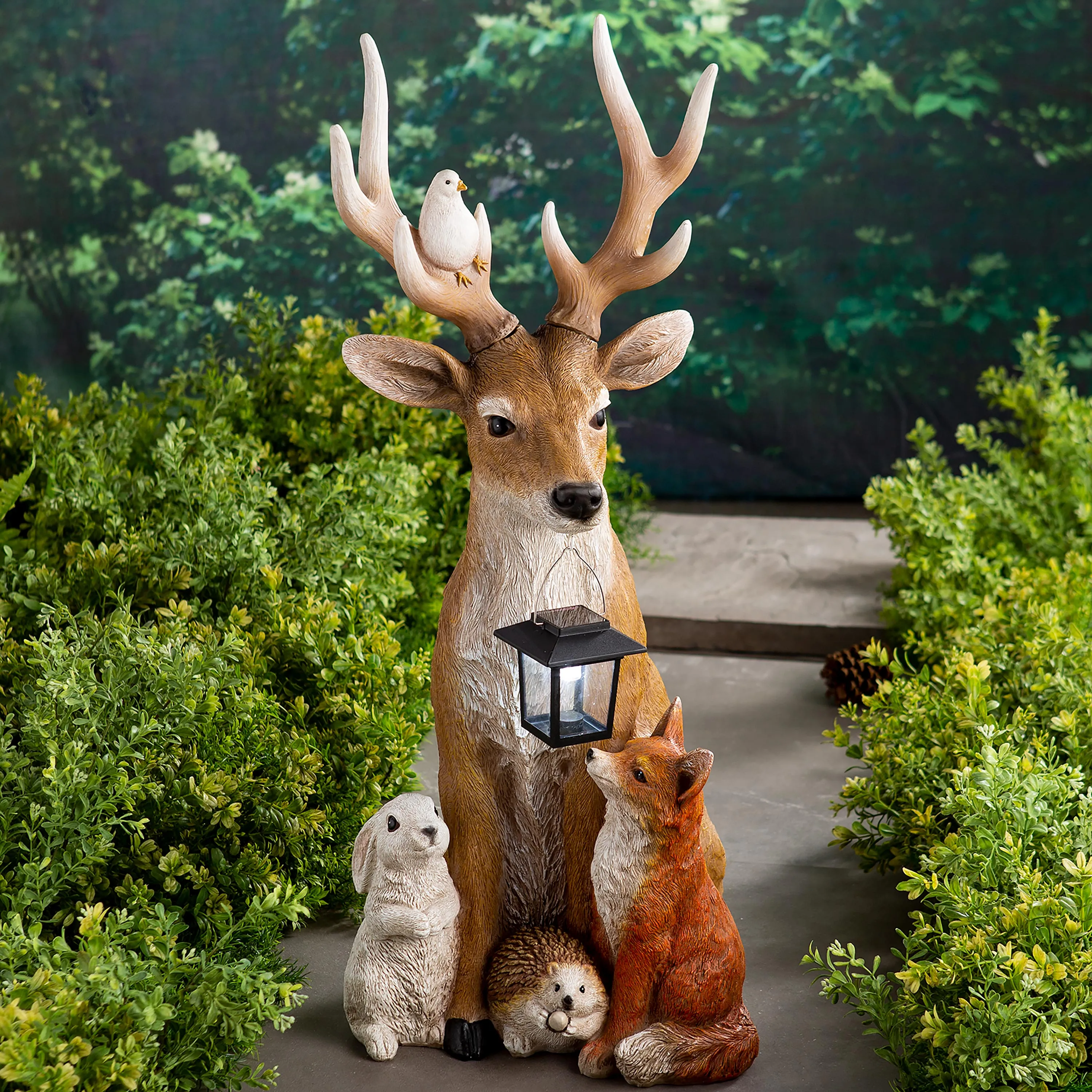 Deer and Friends Solar Statue