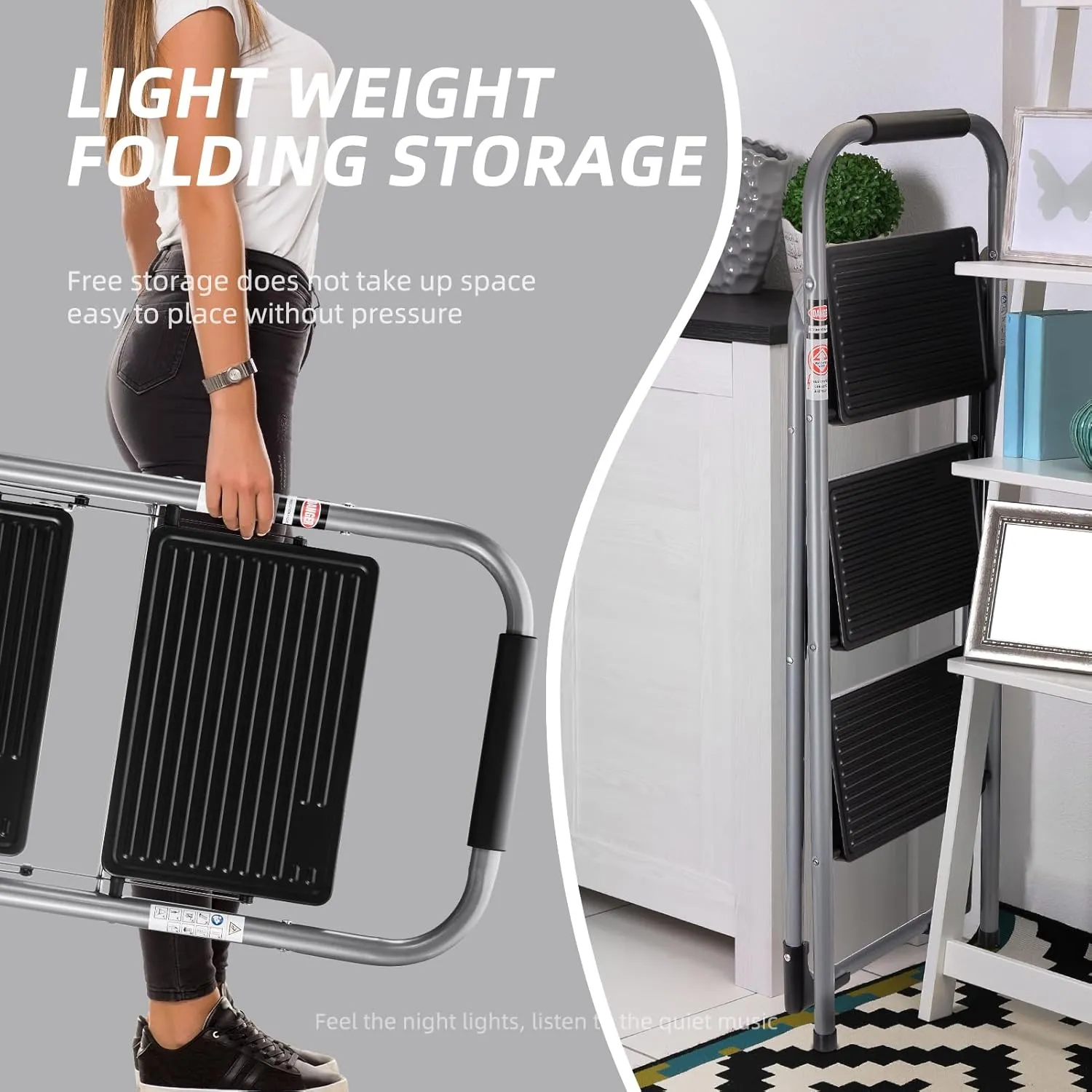 Delxo 3 Step Ladder, 3 Step Stools for Adults,Step Ladder Folding Step Stool with Cushioned Handle,Heavy-Duty Sturdy Safety Three Step Ladder with Wide Anti-Slip Pedal Ergonomic Design,Dark Grey