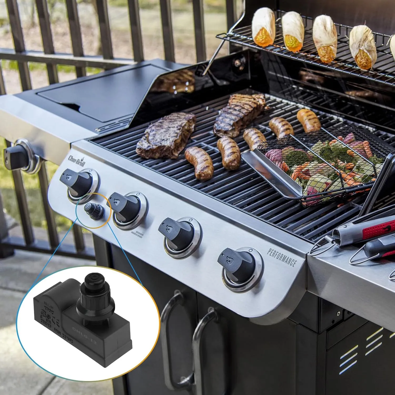 DHLG-12 Grill Igniters for Charbroil Ignitor Replacement Kit, 2 Outlets AAA Battery Push Button Electronic Ignition Module with Wires Grill Ignitor for Charbroil Grill Igniter Replacement