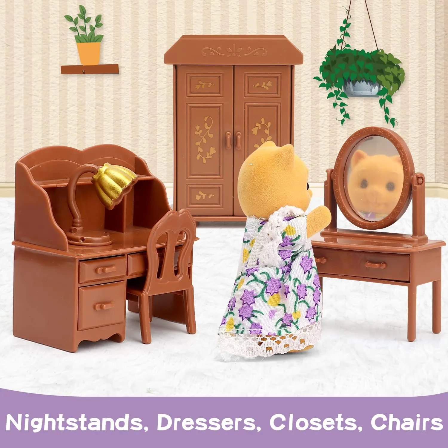 Dollhouse Furniture Set for Kids Toys Miniature Doll House Accessories Pretend Play Toys for Boys Girls & Toddlers Age 3  with Bedroom
