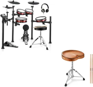 Donner DED-200 MAX Electronic Drum Set with Industry Standard Mesh Heads and Donner Saddle Drum Throne, Height Adjustable Padded Seat Drum Stool for Adults and Kids