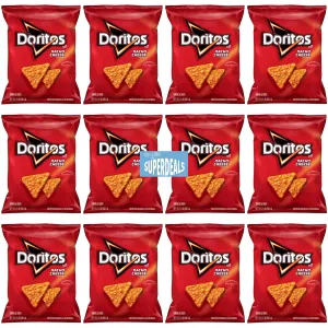 Doritos Flavored Tortilla Chips, Nacho Cheese, | Value Pack Bundled by SUPERDEALS | 1.75 Oz Bag | Nacho Cheese | Pack of 12 with mystery gift