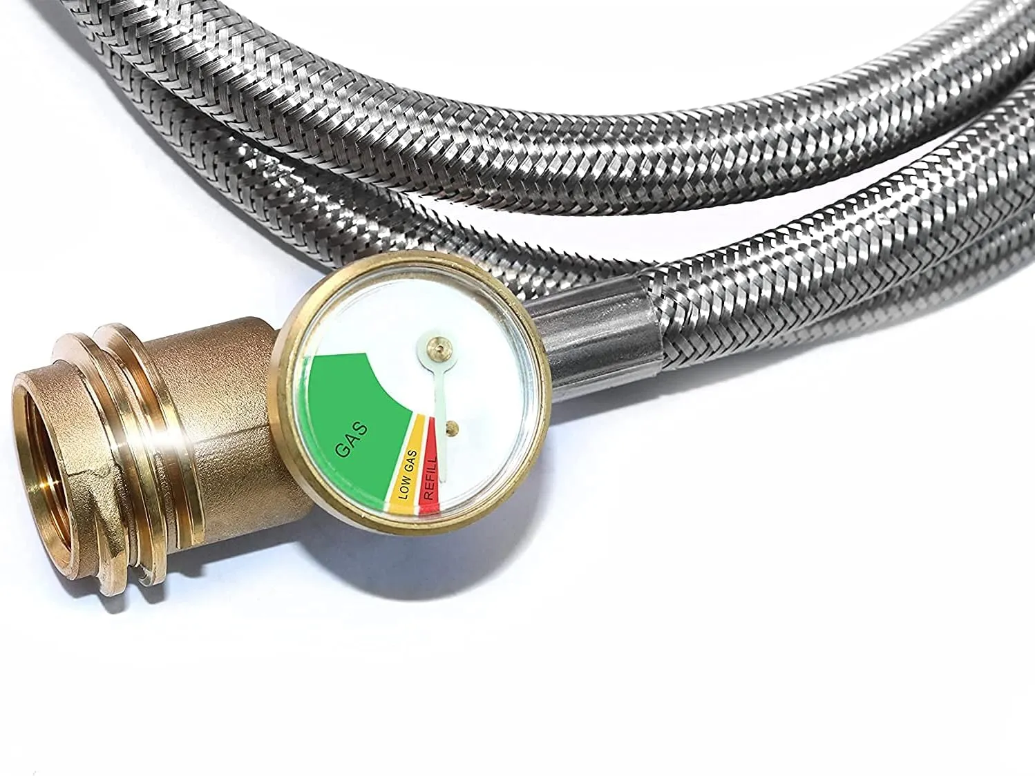 DOZYANT 5 Feet Propane Tank Extension Hose Braided with Gauge -Leak Detector Replacement for Gas Grill, Heater and All Other Propane Appliances, Acme to Male QCC/POL Fittings