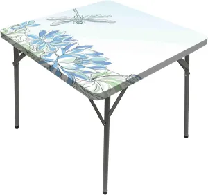 Dragonfly Table Cover Square, Waterlilies Flowers and Dragonflies Simplistic Elastic Table Cover Square, Fits 36x36 inch Table, for Restaurants Picnic Patio Outdoor Party Decor, Blue Green