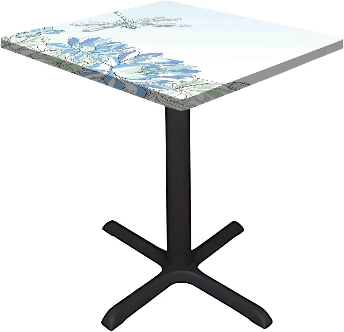 Dragonfly Table Cover Square, Waterlilies Flowers and Dragonflies Simplistic Elastic Table Cover Square, Fits 36x36 inch Table, for Restaurants Picnic Patio Outdoor Party Decor, Blue Green