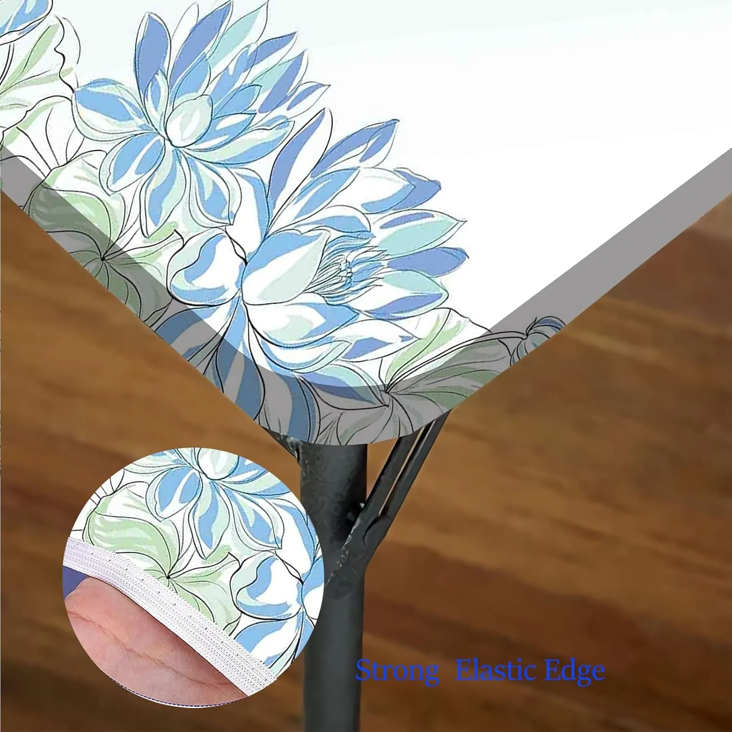 Dragonfly Table Cover Square, Waterlilies Flowers and Dragonflies Simplistic Elastic Table Cover Square, Fits 36x36 inch Table, for Restaurants Picnic Patio Outdoor Party Decor, Blue Green
