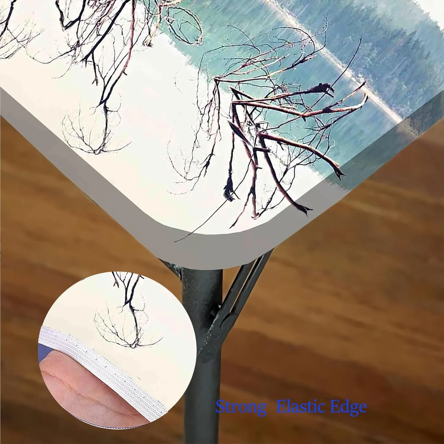 Driftwood Table Cover Square, Fallen Tree in Beach Elastic Table Cover Square, Fits 36x36 inch Table, for Restaurants Picnic Patio Outdoor Party Decor, Cream Green